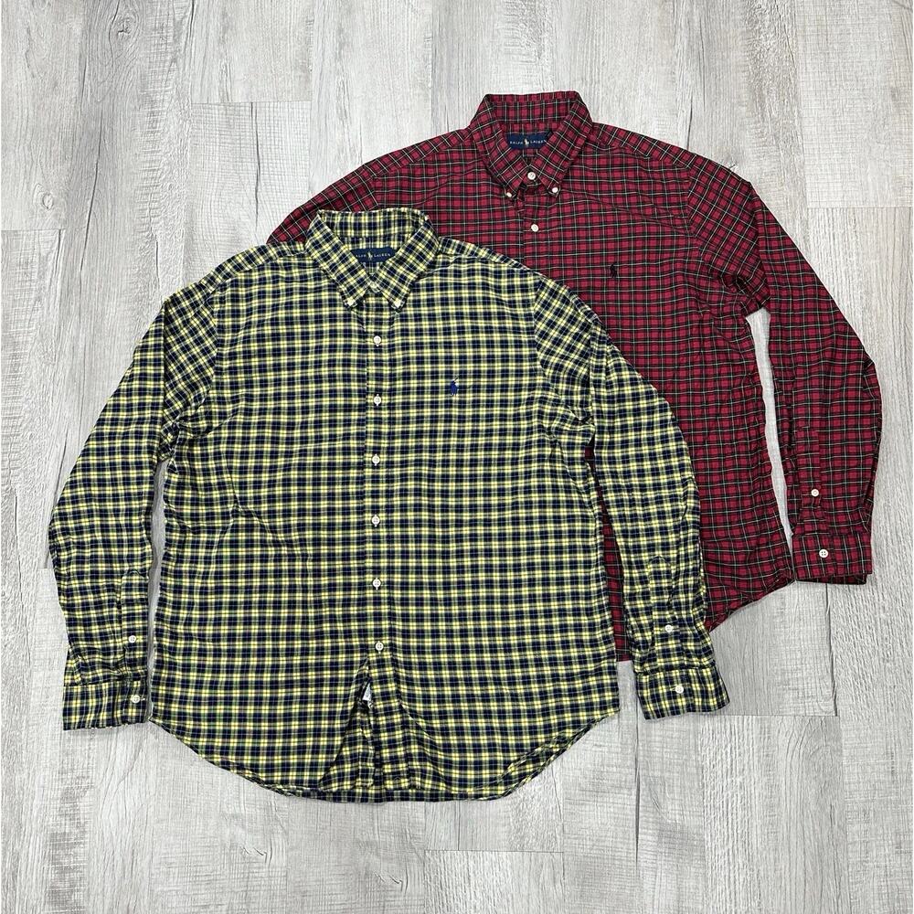 Ralph Lauren Lot of 2 Brushed Flannel Shirt Mens XL Yellow & Red Plaid Classic